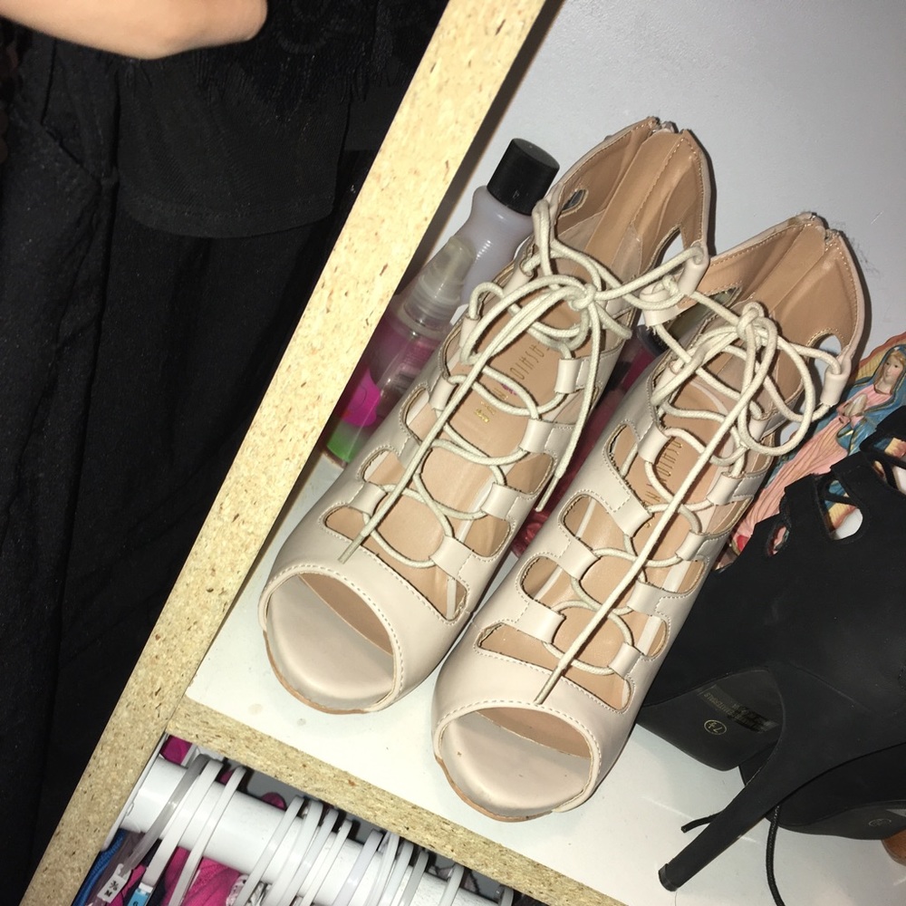 Nude lace up heels